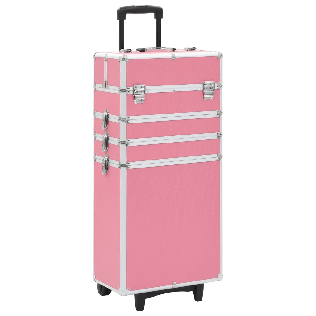 vidaXL Make-up Trolley Aluminum Cosmetic Beauty Case Suitcase Pink/Silver