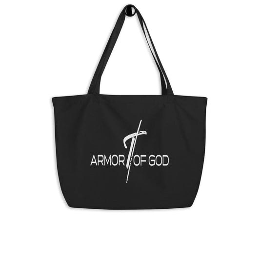 Large Black Tote Bag - Armor of God Inspirational Print